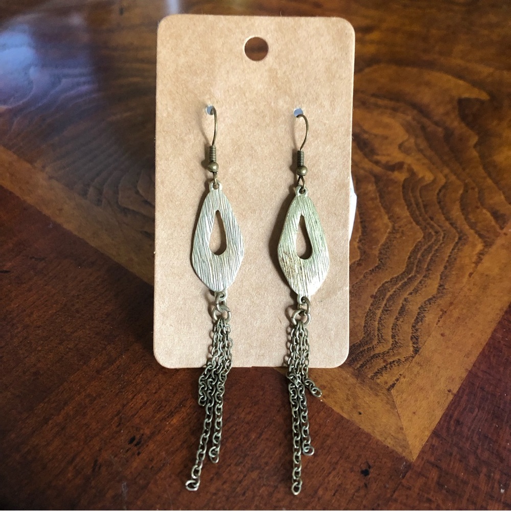 Vintage brass open raindrop chain fringe earrings